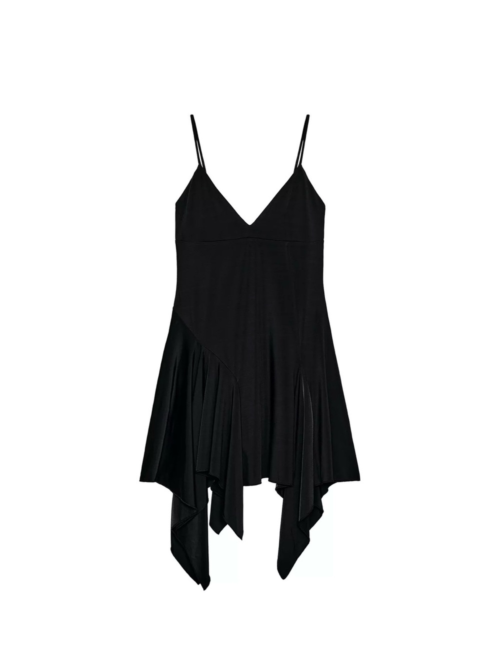 Zara Black Asymmetrical Handkerchief-Hem Slip Dress